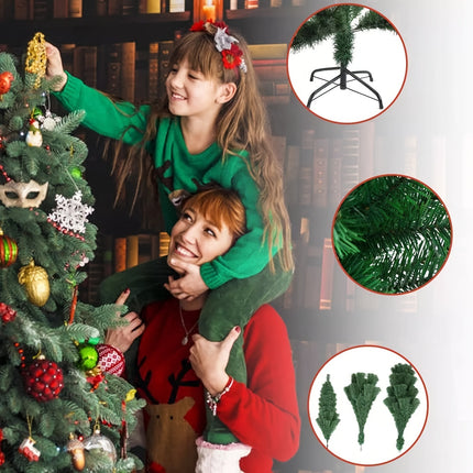 6FT/1.8m Green Artificial Christmas Tree, Traditional 850 Branches XMAS Tree With Metal Stand, Realistic Natural Branches For Indoor/Outdoor, Home Office Store Party Holiday Decor| Easy To Assemble