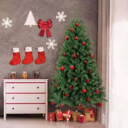 6FT/1.8m Green Artificial Christmas Tree, Traditional 850 Branches XMAS Tree With Metal Stand, Realistic Natural Branches For Indoor/Outdoor, Home Office Store Party Holiday Decor| Easy To Assemble