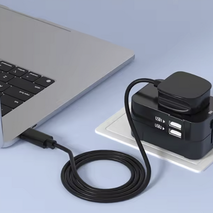 Universal Travel Adapter – Global Power Plug Converter with USB Ports, EU/US/UK/AU Socket Compatibility, Safety Cover & Locking System