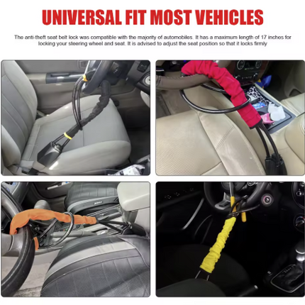 Universal Car Steering Wheel Lock with Seat Belt Socket – Heavy-Duty Steel Rope Anti-Theft Protection Device for Car, SUV, Truck, Van & RV with 3 Keys