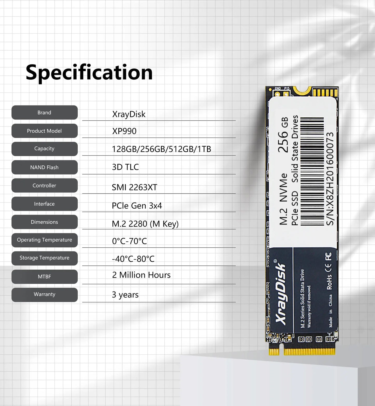 XrayDisk M.2 SSD PCIe NVME 128GB 256GB 512GB 1TB Gen3*4 & 4*4 Solid State Drive 2280 Internal Hard Disk HDD for Laptop Desktop
