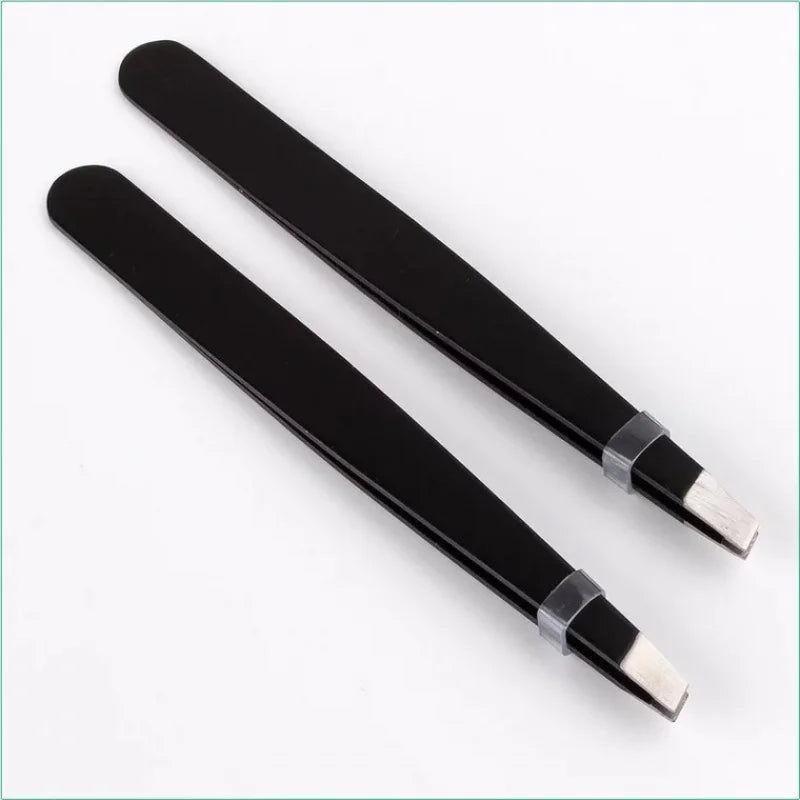 Black Eyebrow Tweezers Stainless Steel Slant Tip Hair Removal Makeup Tool Kit Eyelashes Extension Double Eyelid Application