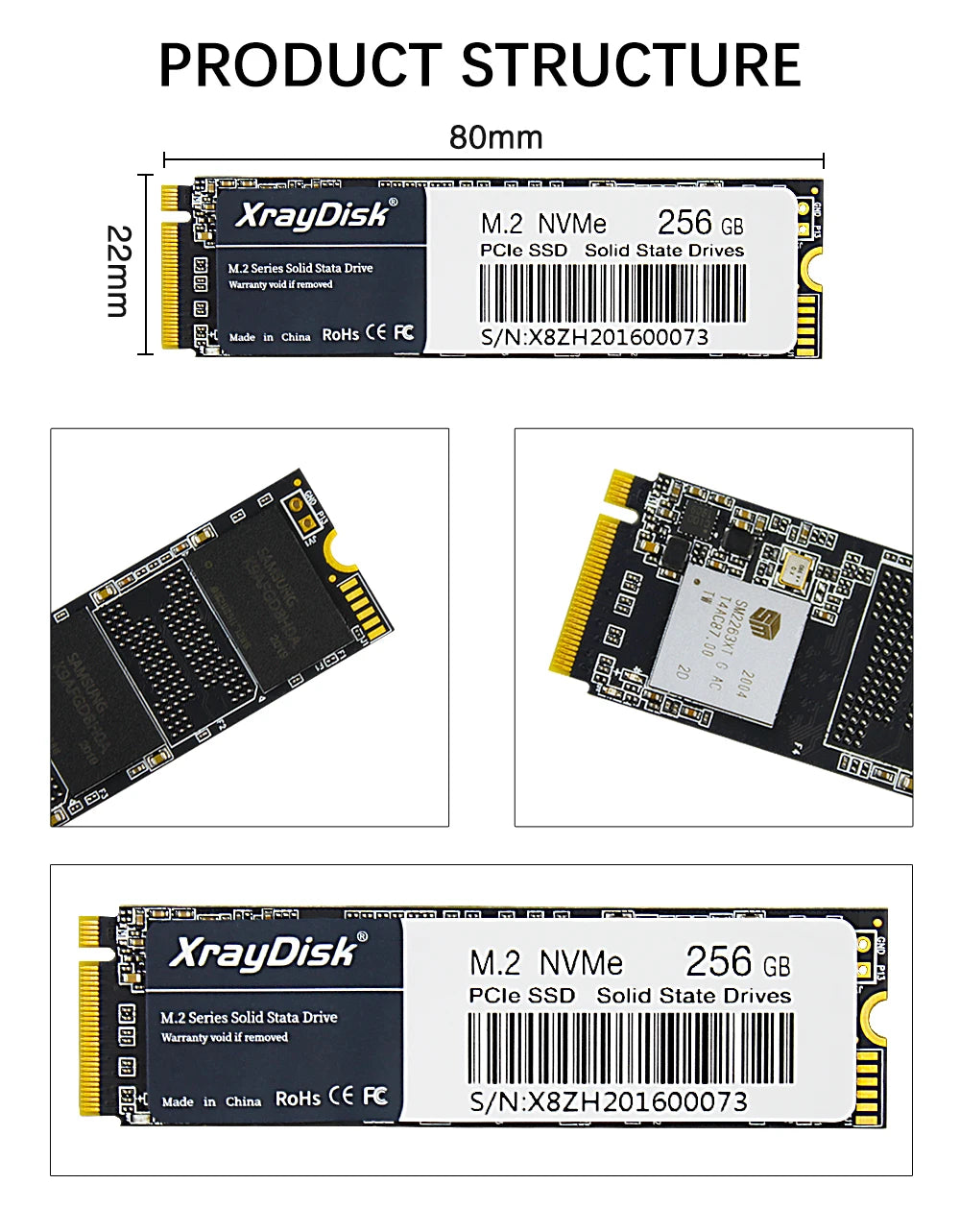 XrayDisk M.2 SSD PCIe NVME 128GB 256GB 512GB 1TB Gen3*4 & 4*4 Solid State Drive 2280 Internal Hard Disk HDD for Laptop Desktop
