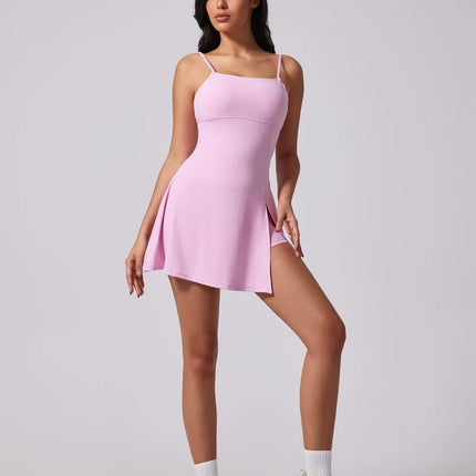 QINACTIVE Women's sports beautiful back dress Removable chest cushion cushion breathable outdoor yoga tennis skirt