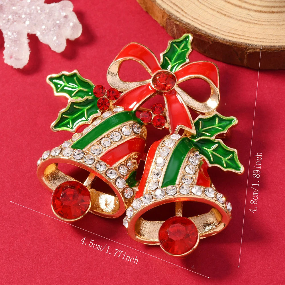 A women's brooch, collar pin, silk scarf buckle, creative Christmas bell, bow, inlaid with rhinestones, contrasting colors, high