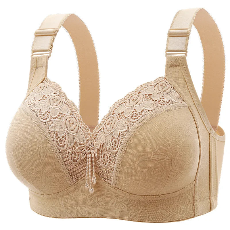 New Large Size Sexy Luxury Lace Non-steel Ring WOMEN'S Bra Push up Comfortable Four Rows of Buckle Thin Section Ladies Underwear