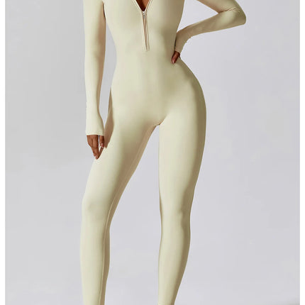 Yoga Boilersuit Long Sleeved Women's Sportswear Gym Zipper Jumpsuits Workout High-intensity Fitness One-piece Skin-tight Garment