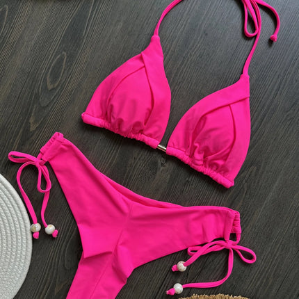 2025 New Sexy Triangle Bathing Suit for Women Brazilian Bikinis Halter Swimwear Push Up Swimsuit Metal Chain Beach Bikini Set