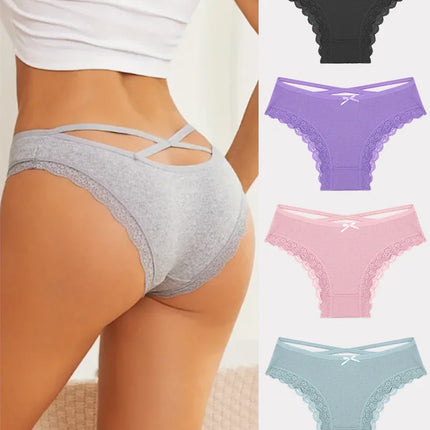 4PCS Women's Cotton Briefs Sexy Female Underpants Elasticity Comfortable Underwear Panties Lingerie S-XL  Solid Color Intimate