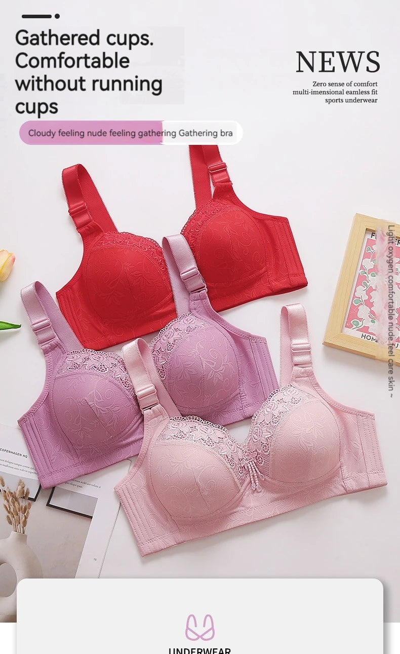 New Large Size Sexy Luxury Lace Non-steel Ring WOMEN'S Bra Push up Comfortable Four Rows of Buckle Thin Section Ladies Underwear