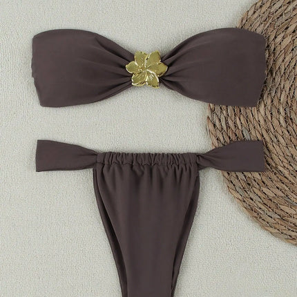 "2025 Sexy Bandeau Push-Up Bikini Set - Brazilian Thong Swimwear for Women"