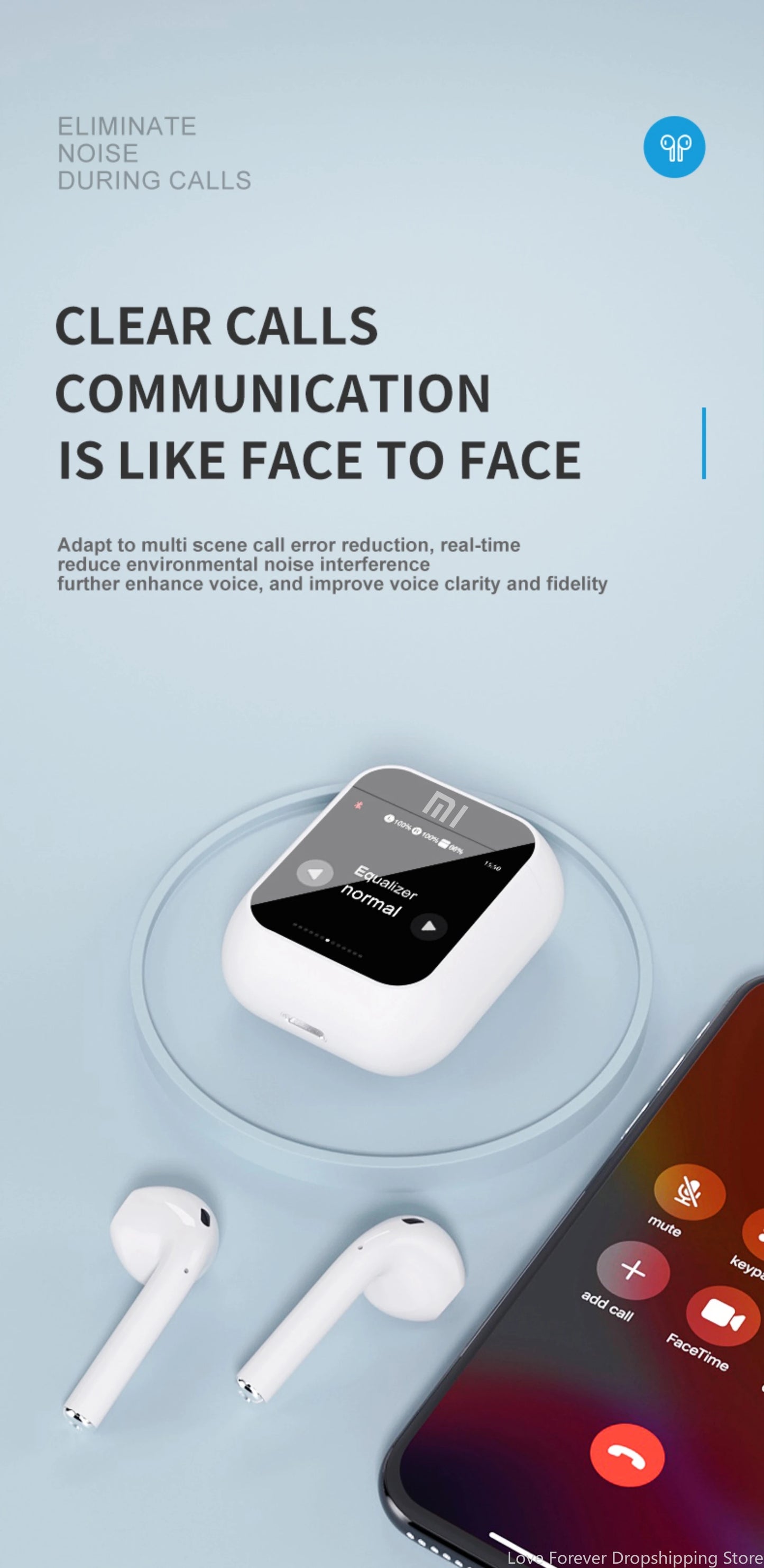 Xiaomi A2Pro Earphones Active Noise Reduction Wireless ANV Full Color LED Intelligent Touch Screen Wireless Bluetooth Headphones