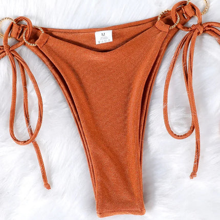 Solid Color Bikinis Push Up Swimwear Women Halter Bikini Set Shiny Swimsuit Push Up Bathing Suits Bandage Beachwear Thong