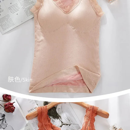 40-90 Kg Plus Size Thermal Underwear Female Velvet Lace V-neck Sexy Slim Warm Vest Camisole Cotton Tank Tops термобелье женское