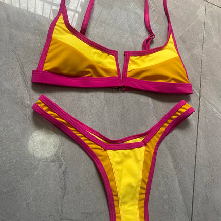 Splicing Denim V Shaped Thong Bikini Women Swimsuit Female Swimwear Two Pieces Bikini Set Bather Push Up Bathing Suit Swim Lady