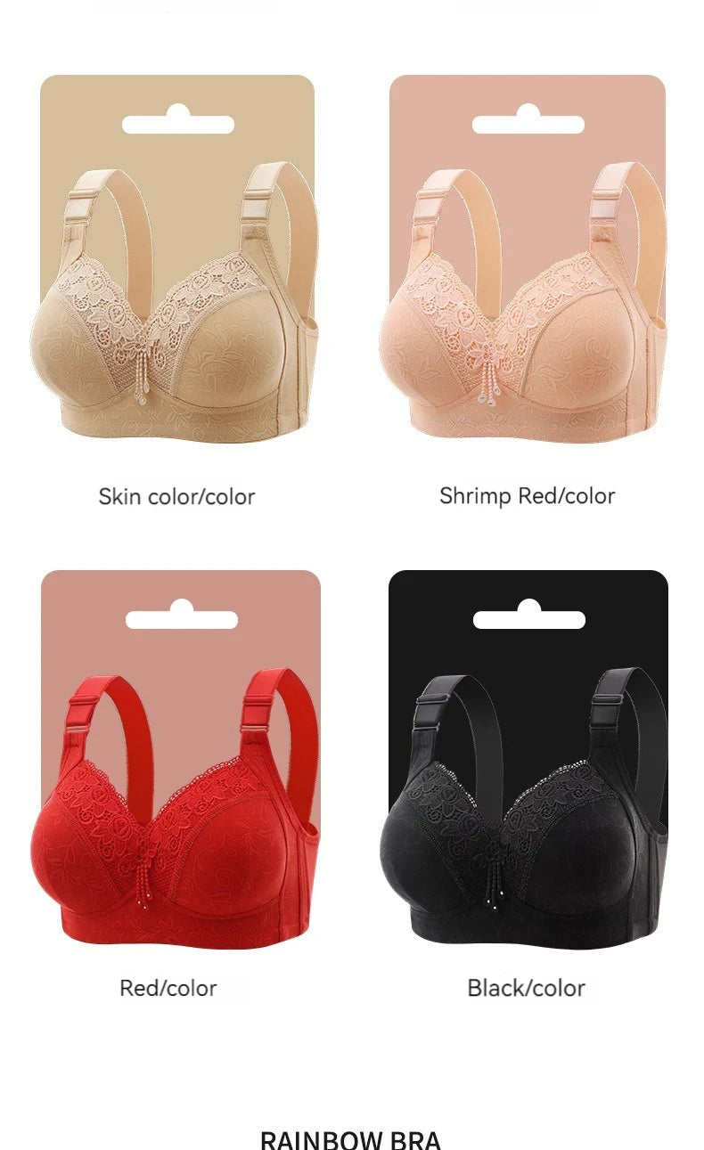 New Large Size Sexy Luxury Lace Non-steel Ring WOMEN'S Bra Push up Comfortable Four Rows of Buckle Thin Section Ladies Underwear