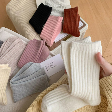 2024 New Winter  Cashmere Wool Women Socks  Casual japanese fashion Solid Color Thicker Long Sock Girls Thermal Warm Crew Sock