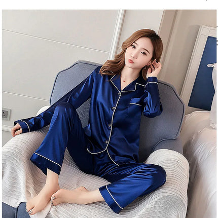 Pajamas Sets for Women 2024 Sexy Silk Women Pijama Sets Sleepwear Long-sleeve Cardigan Set Female Ice Silk Pyjamas Home Clothing