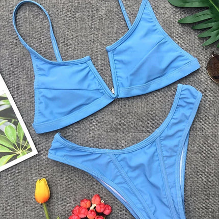 Splicing Denim V Shaped Thong Bikini Women Swimsuit Female Swimwear Two Pieces Bikini Set Bather Push Up Bathing Suit Swim Lady