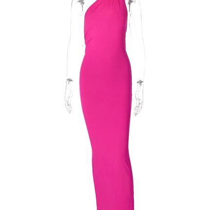 Hugcitar One Shoulder Backless Adjustable Scarf Loop Ruched Sexy Maxi Dress 2024 Women Elegant Y2K Streetwear Festival Outfit