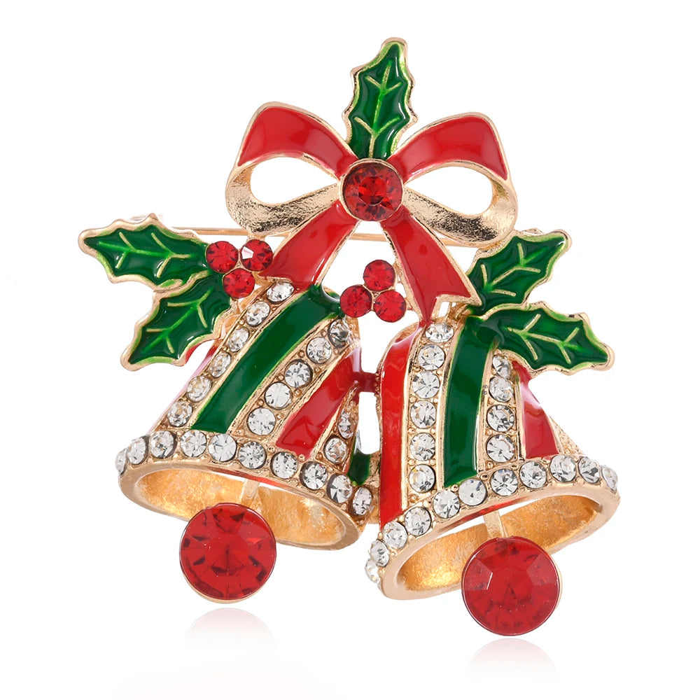 A women's brooch, collar pin, silk scarf buckle, creative Christmas bell, bow, inlaid with rhinestones, contrasting colors, high