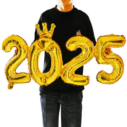 2025 Crown Number Foil Balloons Happy New Year Eve Party Decoration Photo Booth Props Supplies Christmas Home Decor Navidad 2024