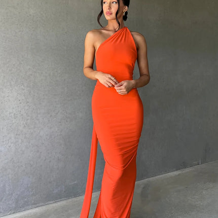 Hugcitar One Shoulder Backless Adjustable Scarf Loop Ruched Sexy Maxi Dress 2024 Women Elegant Y2K Streetwear Festival Outfit