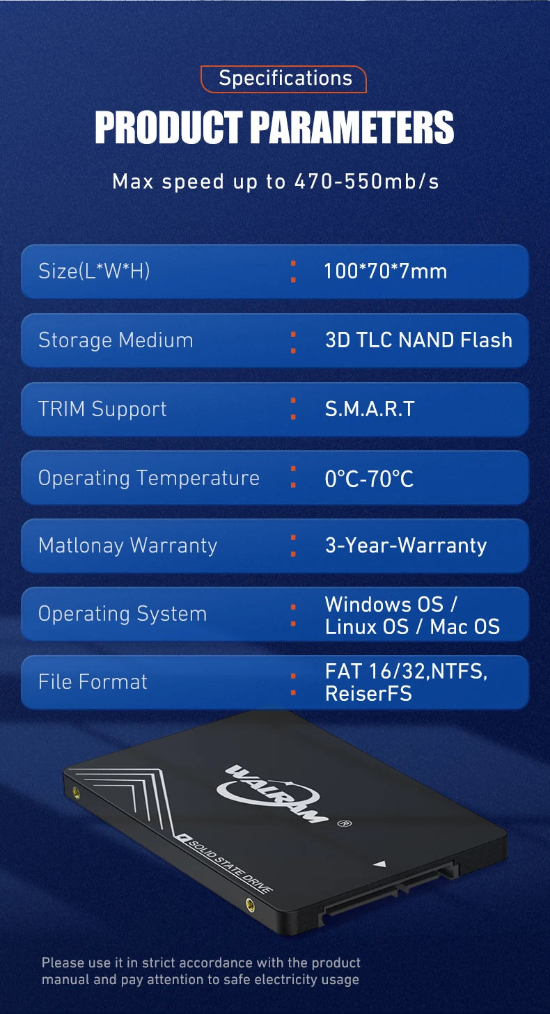 WALRAM Sata3 SSD 1TB 2.5 Inch "Internal Hard Drive Disk 128GB 256GB 512GB HDD Solid State Hard Disk for Laptop Desktop