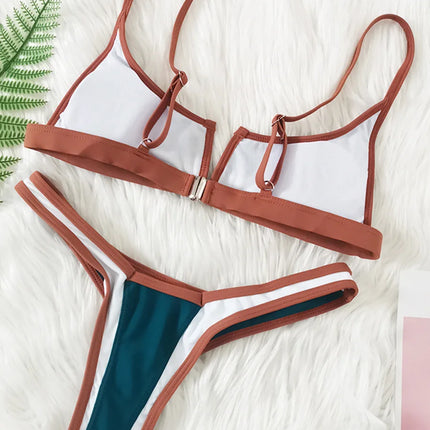 Splicing Denim V Shaped Thong Bikini Women Swimsuit Female Swimwear Two Pieces Bikini Set Bather Push Up Bathing Suit Swim Lady