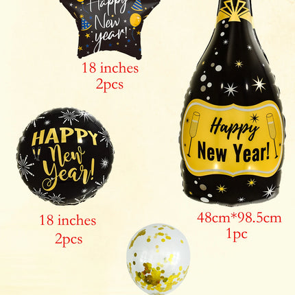 10pcs Happy New Year Champagne Bottle Balloon Set New Year Party Decorations Navidad 2024