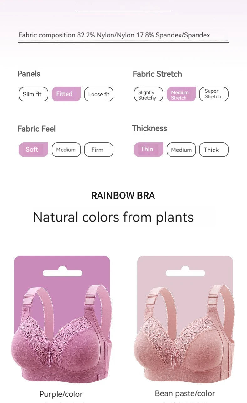 New Large Size Sexy Luxury Lace Non-steel Ring WOMEN'S Bra Push up Comfortable Four Rows of Buckle Thin Section Ladies Underwear