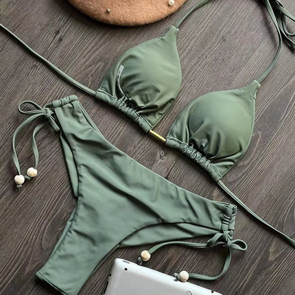 2025 New Sexy Triangle Bathing Suit for Women Brazilian Bikinis Halter Swimwear Push Up Swimsuit Metal Chain Beach Bikini Set