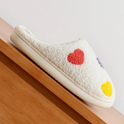 Cute Color Heart Women Slippers Valentine's Day Embroidery Fuzzy Romantic Love Comfy Flat Girl Friend Gift Winter Home Shoes