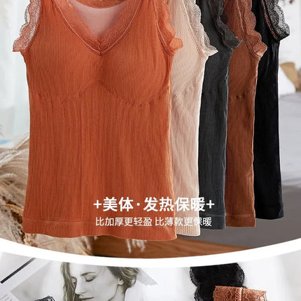 40-90 Kg Plus Size Thermal Underwear Female Velvet Lace V-neck Sexy Slim Warm Vest Camisole Cotton Tank Tops термобелье женское