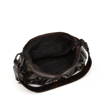 Y2K Retro Style Shoulder Bag, Maillard Pleated Rivet Armpit Bag, Fashionable Ladies Cool Leather Shoulder Bag