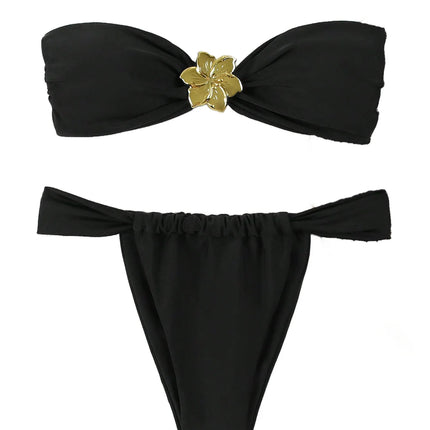 "2025 Sexy Bandeau Push-Up Bikini Set - Brazilian Thong Swimwear for Women"