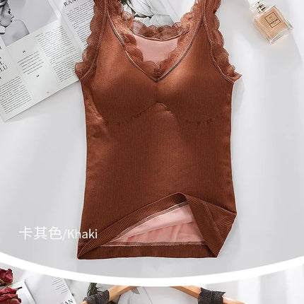 40-90 Kg Plus Size Thermal Underwear Female Velvet Lace V-neck Sexy Slim Warm Vest Camisole Cotton Tank Tops термобелье женское