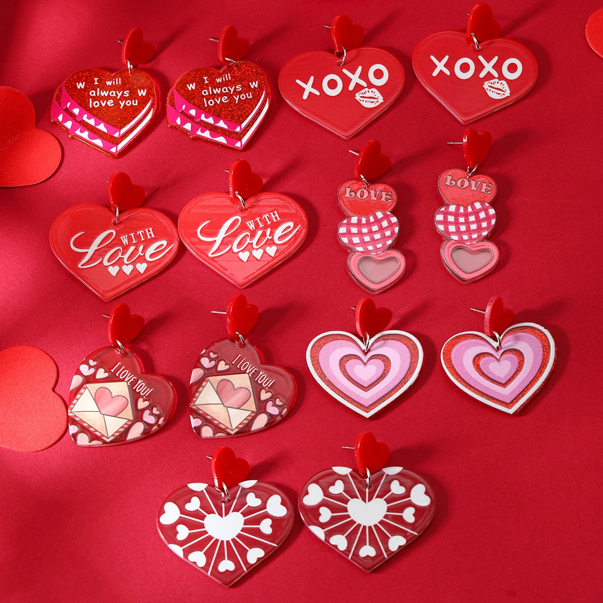 2pcs Spring Style Sweet Pink Layered Love Peach Heart Exaggerated Vacation Fashion Earrings and Needle Accessories
