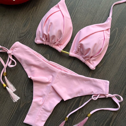 2025 New Sexy Triangle Bathing Suit for Women Brazilian Bikinis Halter Swimwear Push Up Swimsuit Metal Chain Beach Bikini Set