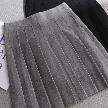 Ezsskj Autumn winter a-line thick short SWEATER Skirt Women  good quality cute pleated mini skirt female elegant  knit skirt