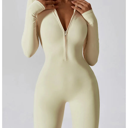 Yoga Boilersuit Long Sleeved Women's Sportswear Gym Zipper Jumpsuits Workout High-intensity Fitness One-piece Skin-tight Garment