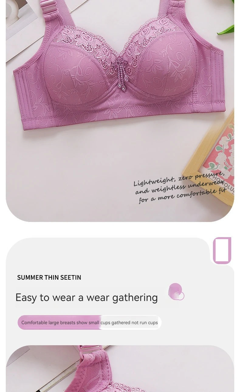 New Large Size Sexy Luxury Lace Non-steel Ring WOMEN'S Bra Push up Comfortable Four Rows of Buckle Thin Section Ladies Underwear