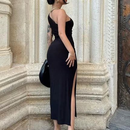 Summer Black New Dress Women Fashion Sexy Split Sleeveless Backless Slim Maxi Dress Female Casual Club Elegant Lady Party Dress