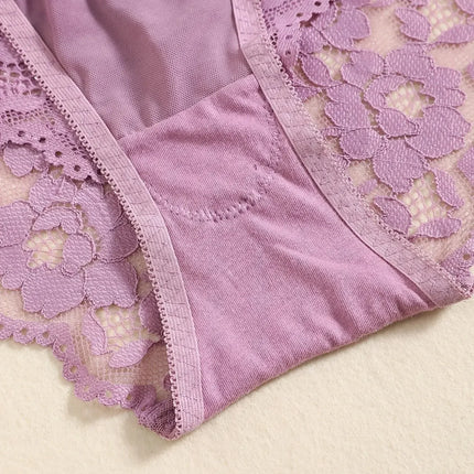 1 Set Elegant Erotic Lace Embroidery Breathable Fabric Lingeries : Push-Up Bra, Low Waist Sheer Panty - Ultimate Valentine's Day