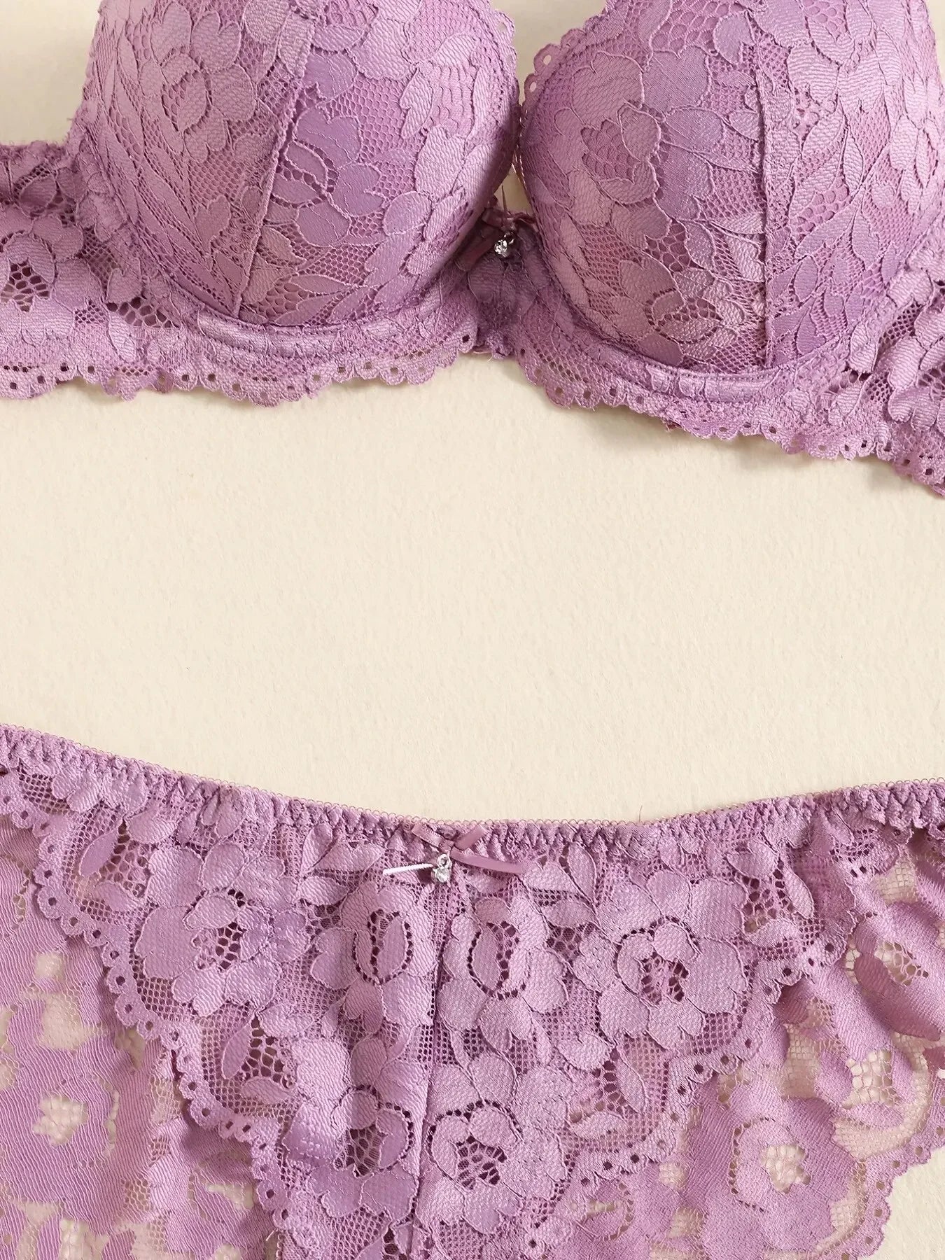 1 Set Elegant Erotic Lace Embroidery Breathable Fabric Lingeries : Push-Up Bra, Low Waist Sheer Panty - Ultimate Valentine's Day