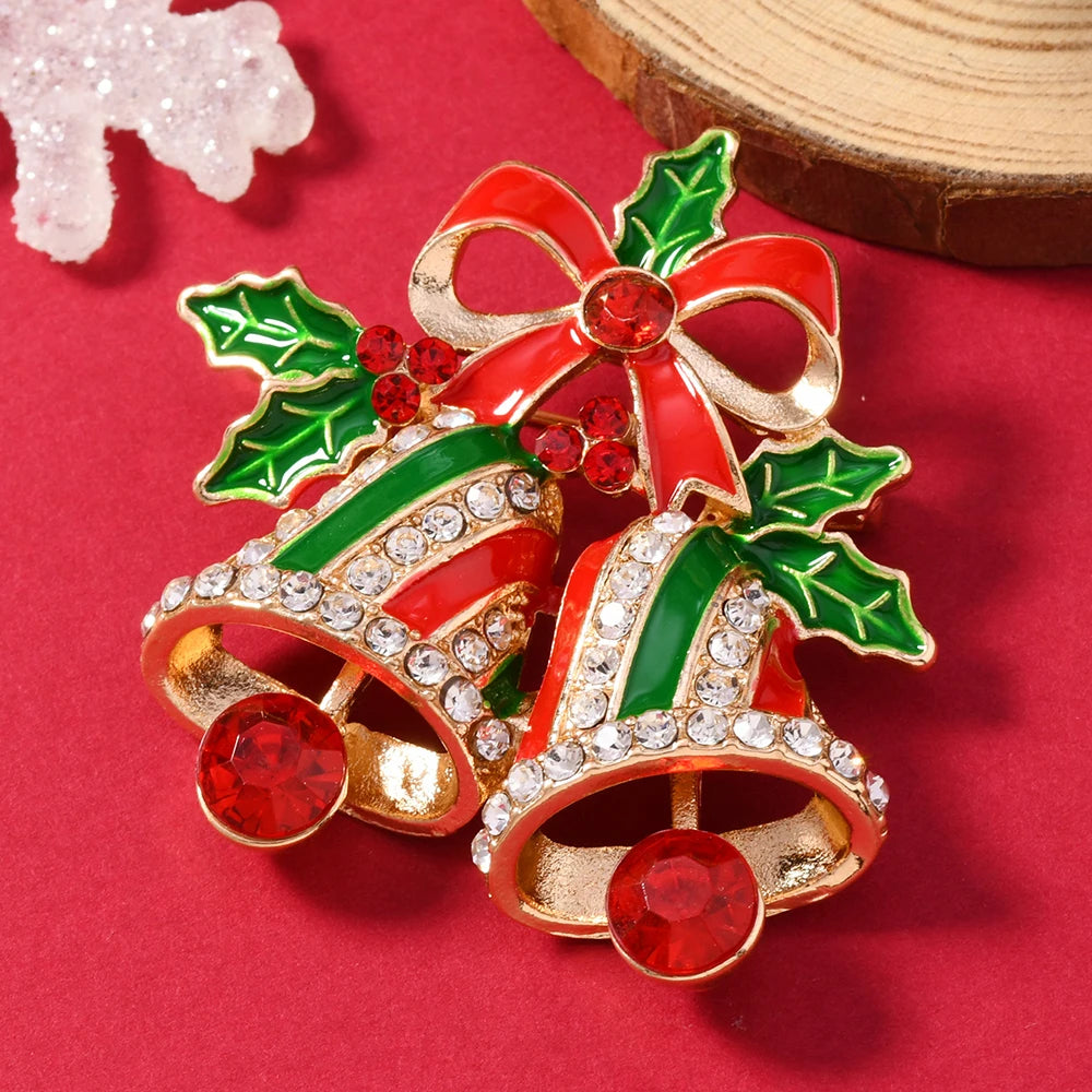 A women's brooch, collar pin, silk scarf buckle, creative Christmas bell, bow, inlaid with rhinestones, contrasting colors, high