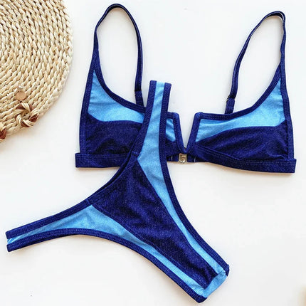 Splicing Denim V Shaped Thong Bikini Women Swimsuit Female Swimwear Two Pieces Bikini Set Bather Push Up Bathing Suit Swim Lady