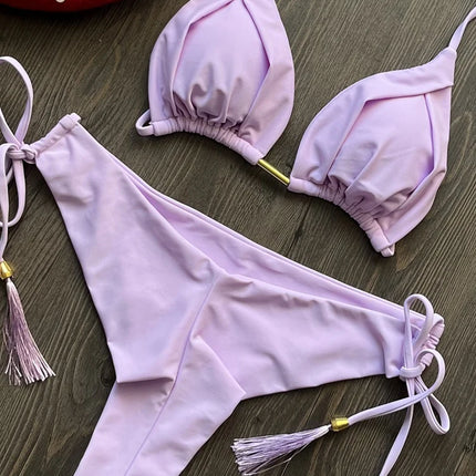 2025 New Sexy Triangle Bathing Suit for Women Brazilian Bikinis Halter Swimwear Push Up Swimsuit Metal Chain Beach Bikini Set