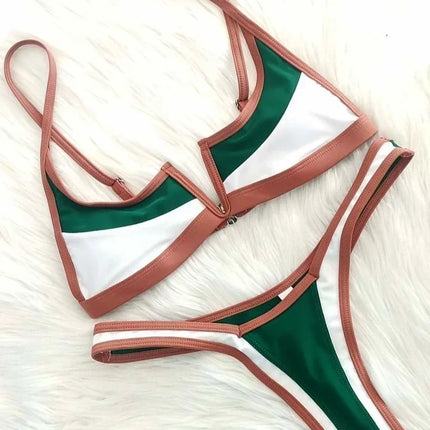 Splicing Denim V Shaped Thong Bikini Women Swimsuit Female Swimwear Two Pieces Bikini Set Bather Push Up Bathing Suit Swim Lady