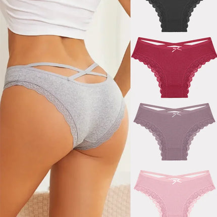 4PCS Women's Cotton Briefs Sexy Female Underpants Elasticity Comfortable Underwear Panties Lingerie S-XL  Solid Color Intimate